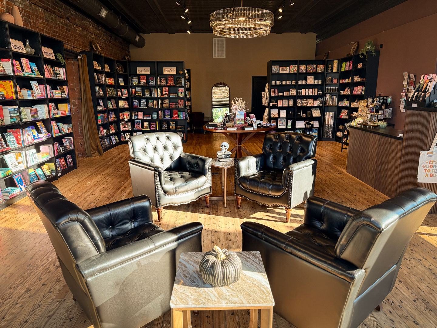 Cozy leather chairs arranged for reading